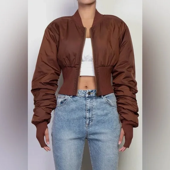 Brown Baddie Crop Jacket - Picture 2 of 8